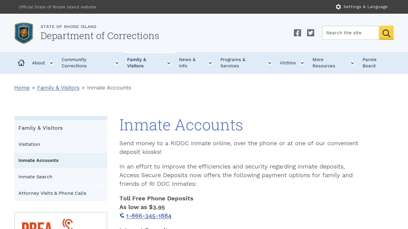 Inmate Accounts- Department of Corrections