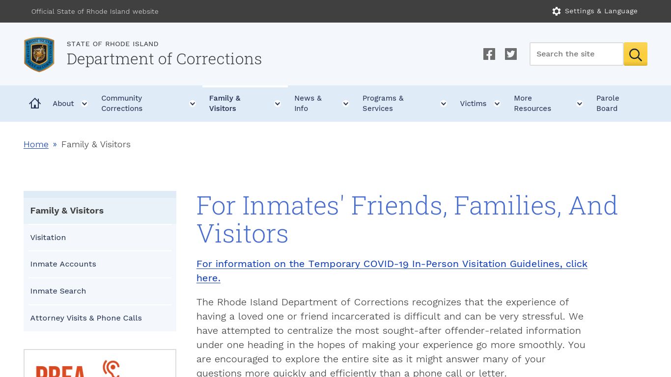 For Inmates' Friends, Families, and Visitors- Department ...